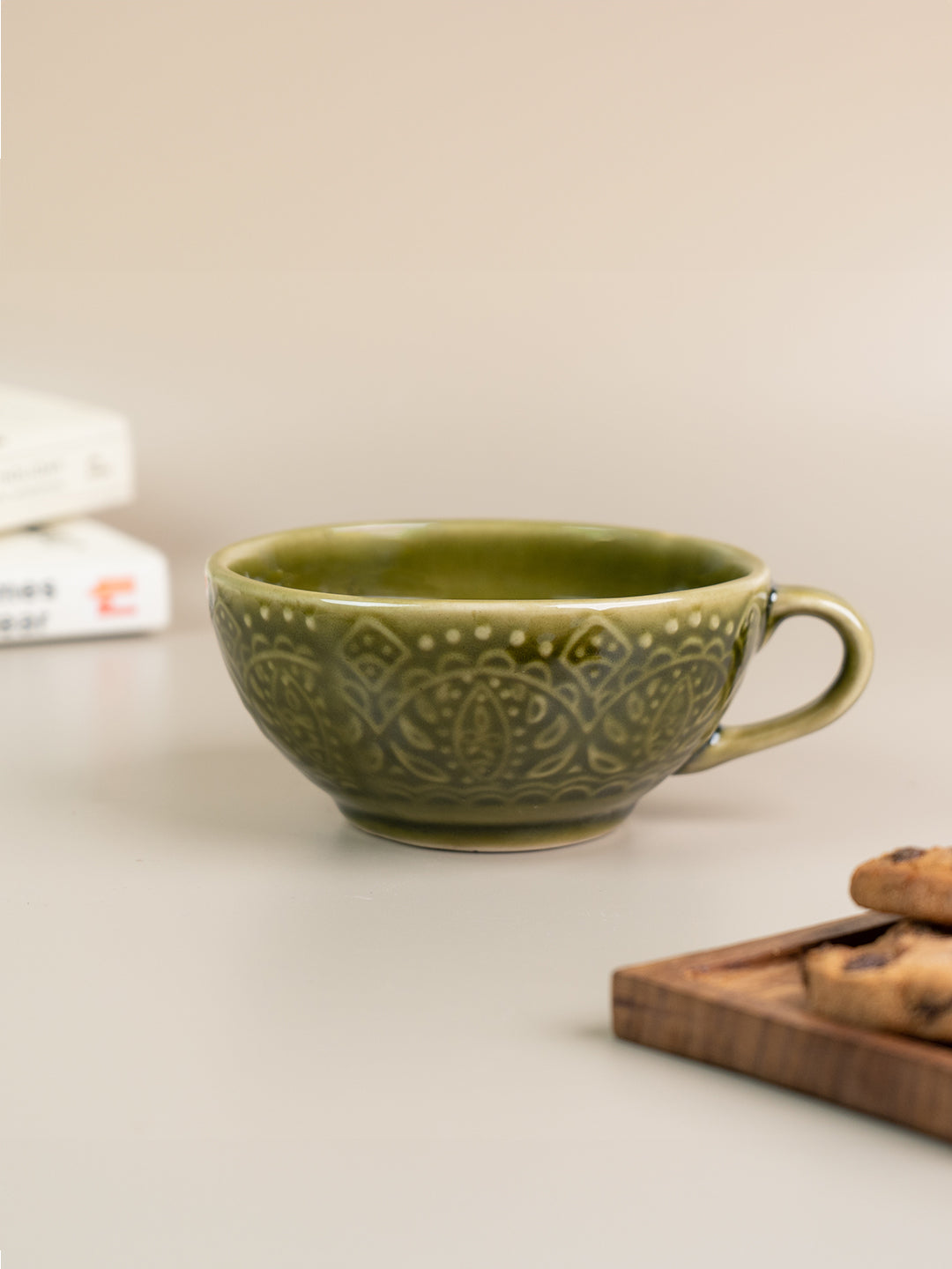 Green Ceramic Latte Mugs with Design Main image