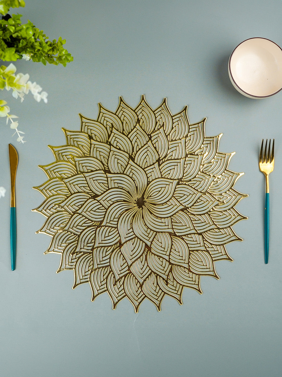 Gold Floral Cutout Table Mat with Intricate Petal Design Main image