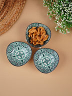 Green & White Fern Square Ceramic Bowls Set of 3
