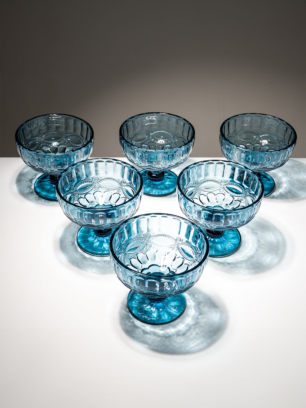 Ocean-Blue Embossed Dessert Cups - Set of 6