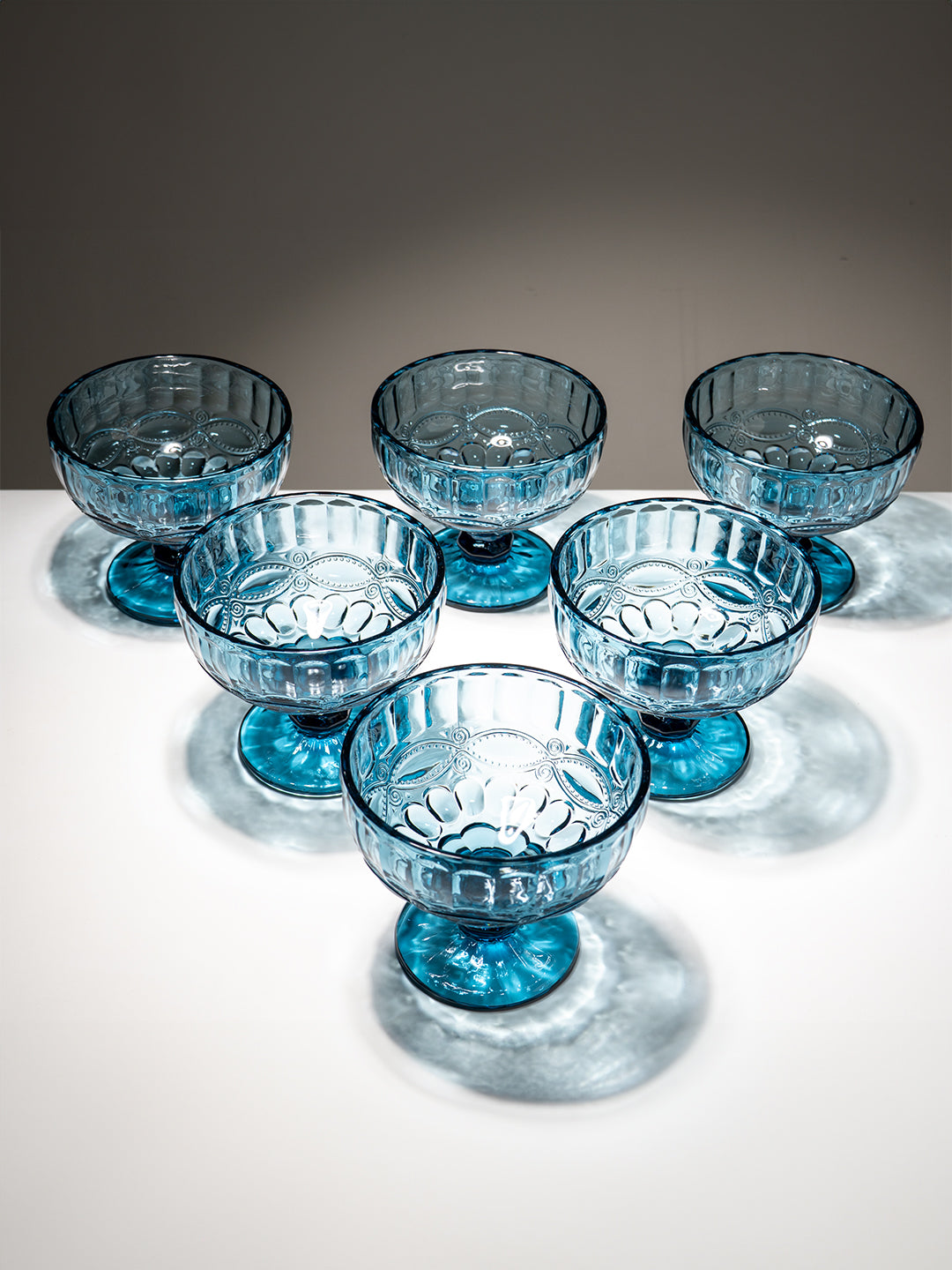 Ocean-Blue Embossed Dessert Cups - Set of 6
