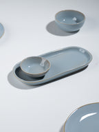 Light Blue Ceramic Dinner Set with Rustic Gold Rim Finish - Set of 20