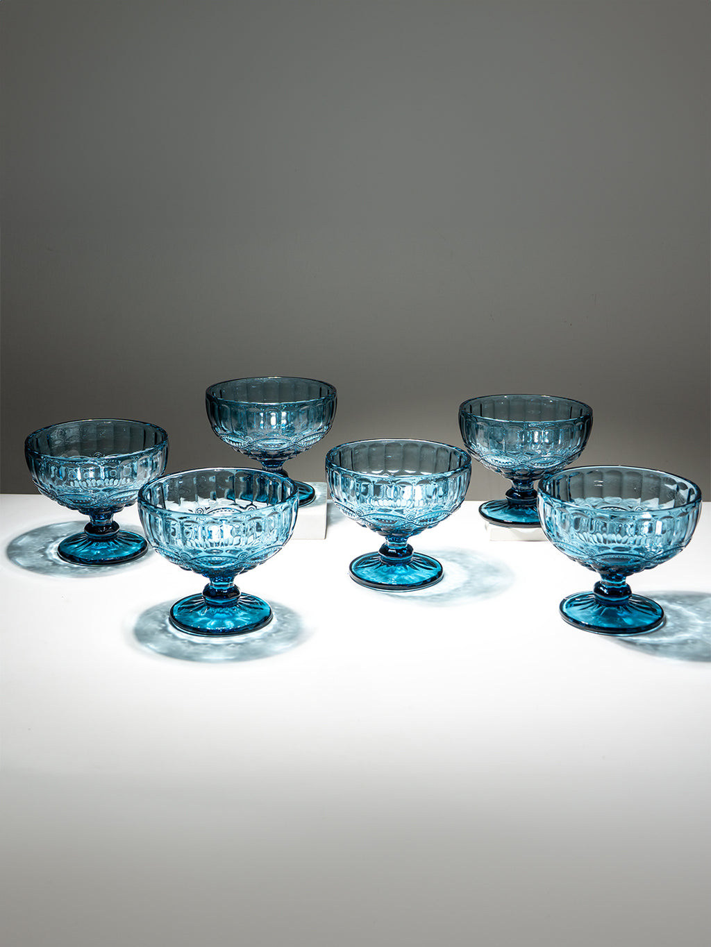 Ocean-Blue Embossed Dessert Cups - Set of 6