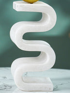 White Marble-Finish Zigzag Sculpture with Gold Sphere