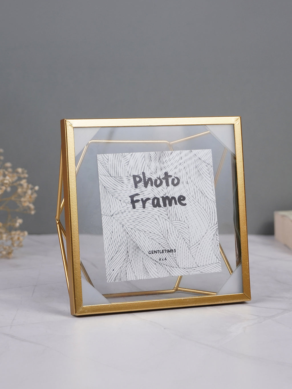 Gold Geometric Glass Photo Frame - Modern Design