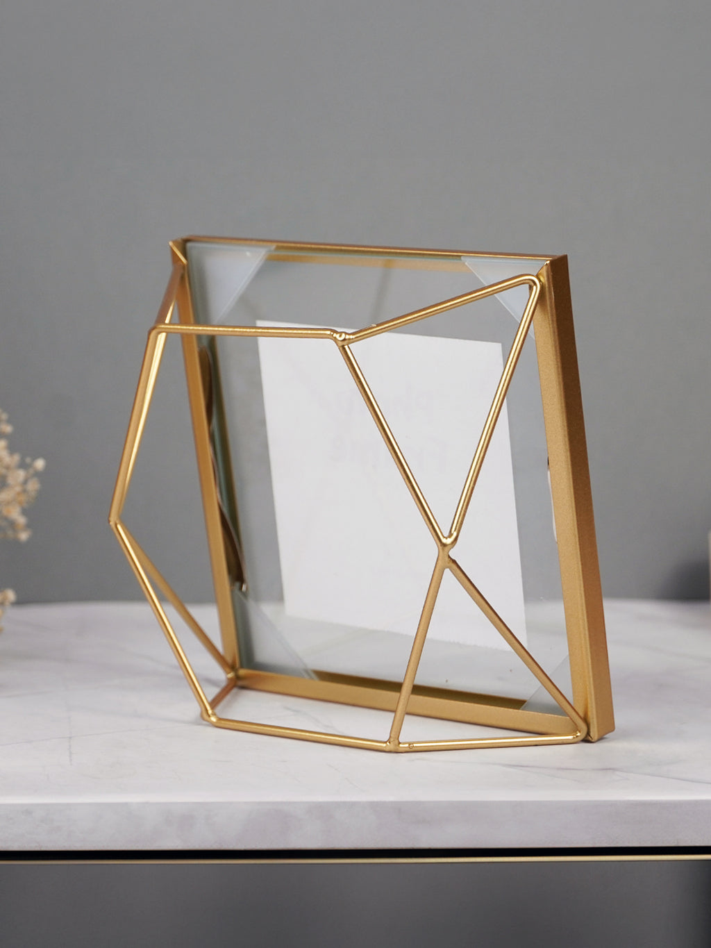 Gold Geometric Glass Photo Frame - Modern Design