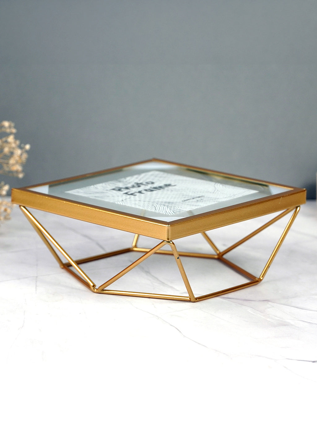 Gold Geometric Glass Photo Frame - Modern Design