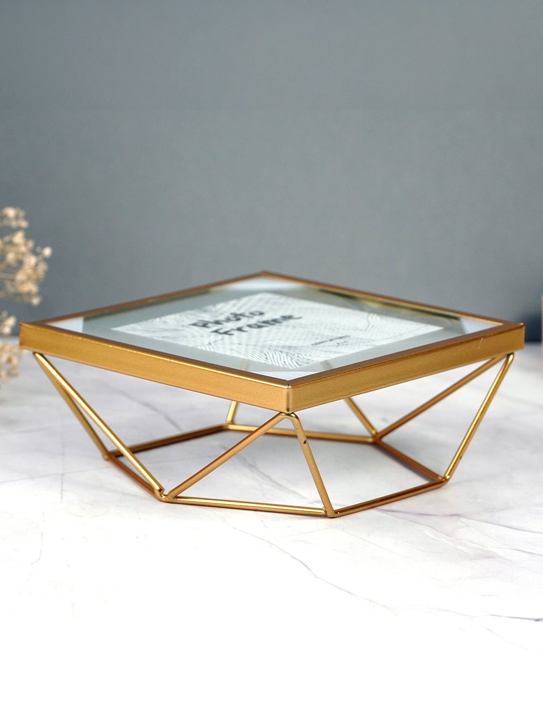 Gold Geometric Glass Photo Frame - Modern Design