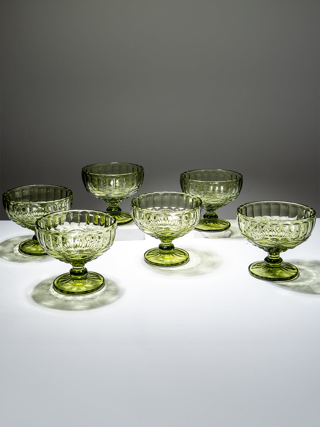 Vintage Olive Green Embossed Dessert Cups - Set of 6 Main image