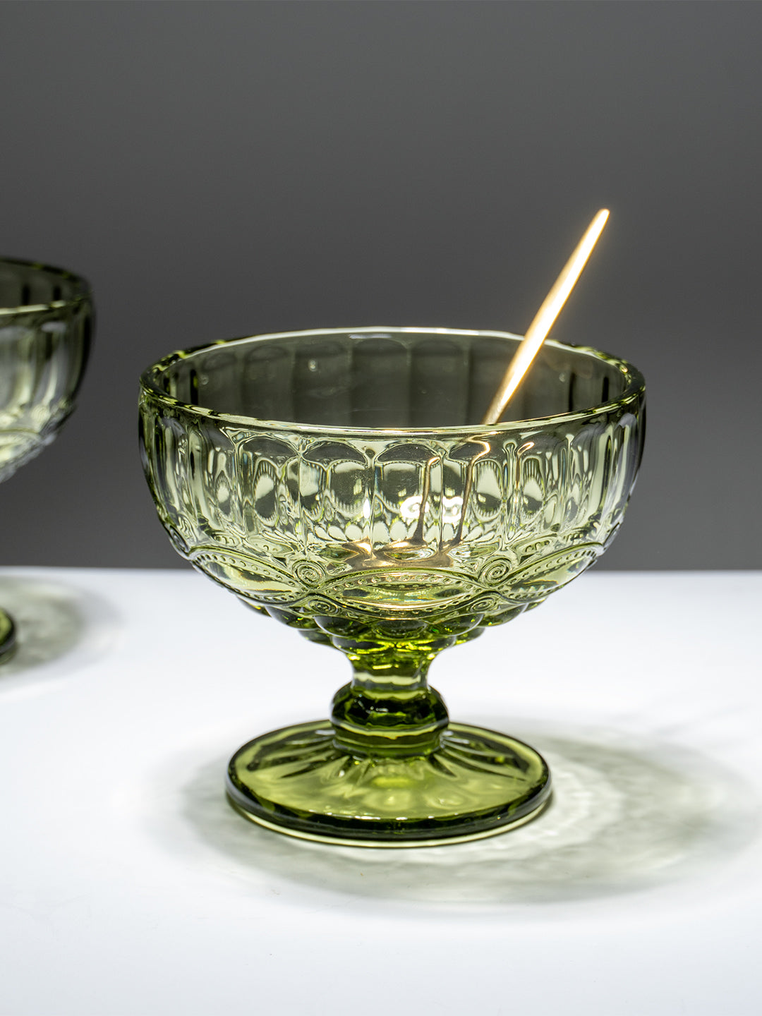 Vintage Olive Green Embossed Dessert Cups - Set of 6