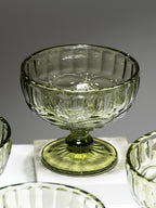 Vintage Olive Green Embossed Dessert Cups - Set of 6
