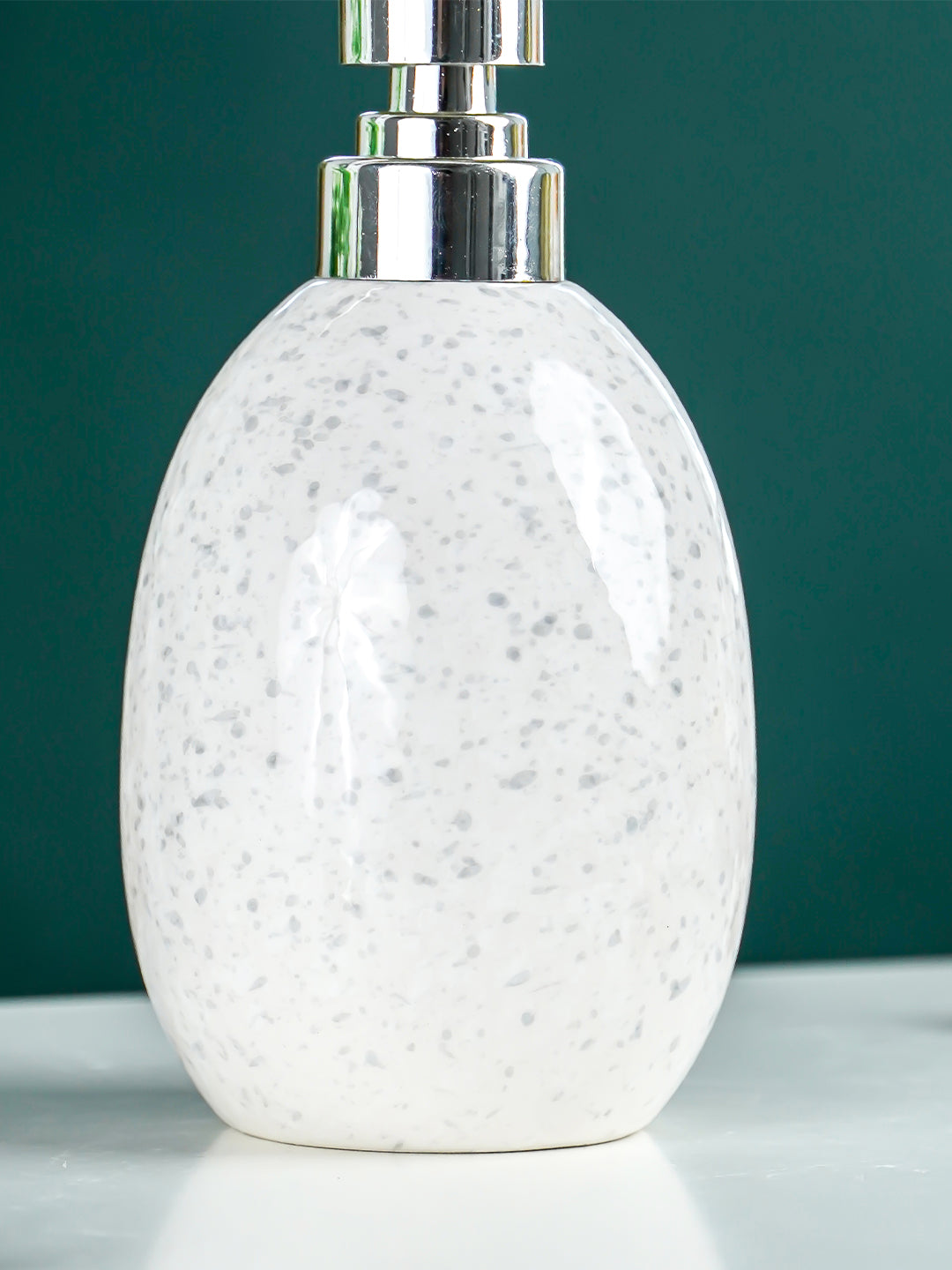 White and Gray Speckled Ceramic Soap Dispenser