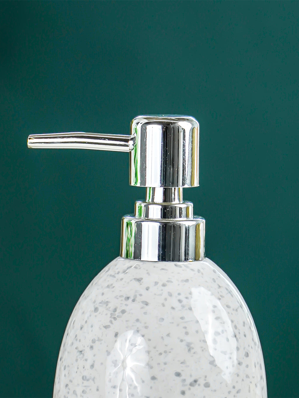 White and Gray Speckled Ceramic Soap Dispenser