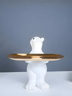White Polar Bear Decorative Tray with Gold Plate