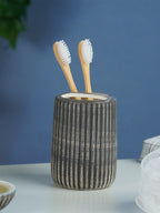 Black and Ivory Ribbed Ceramic Bathroom Set of 4