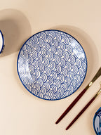 Blue and White Patterned Ceramic Dinner Set - Set of 18