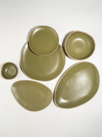 Olive Green & Beige Rustic Ceramic Dinner Set of 22