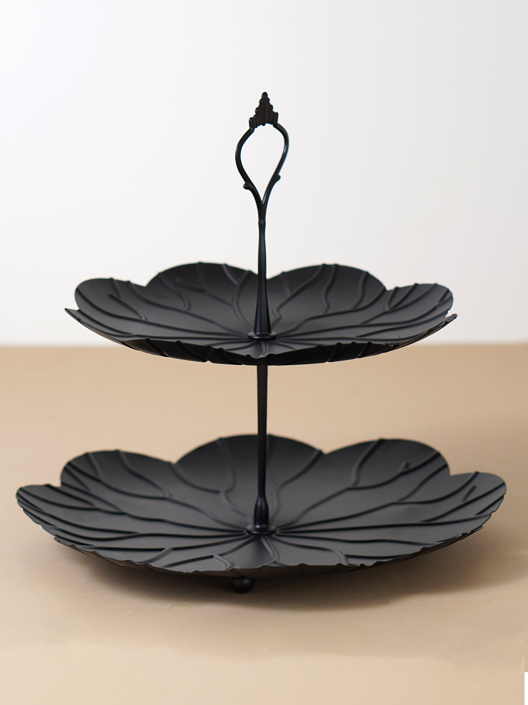 Two-Tier Black Leaf Design Cake Serving Stand Main image