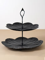Two-Tier Black Leaf Design Cake Serving Stand