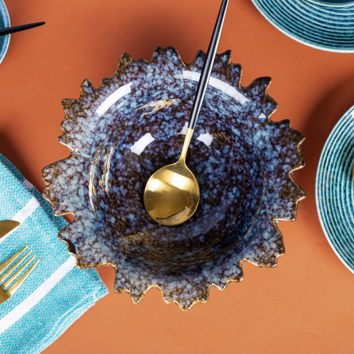 Black and Blue Color Bowl with Cut Design Secondary image