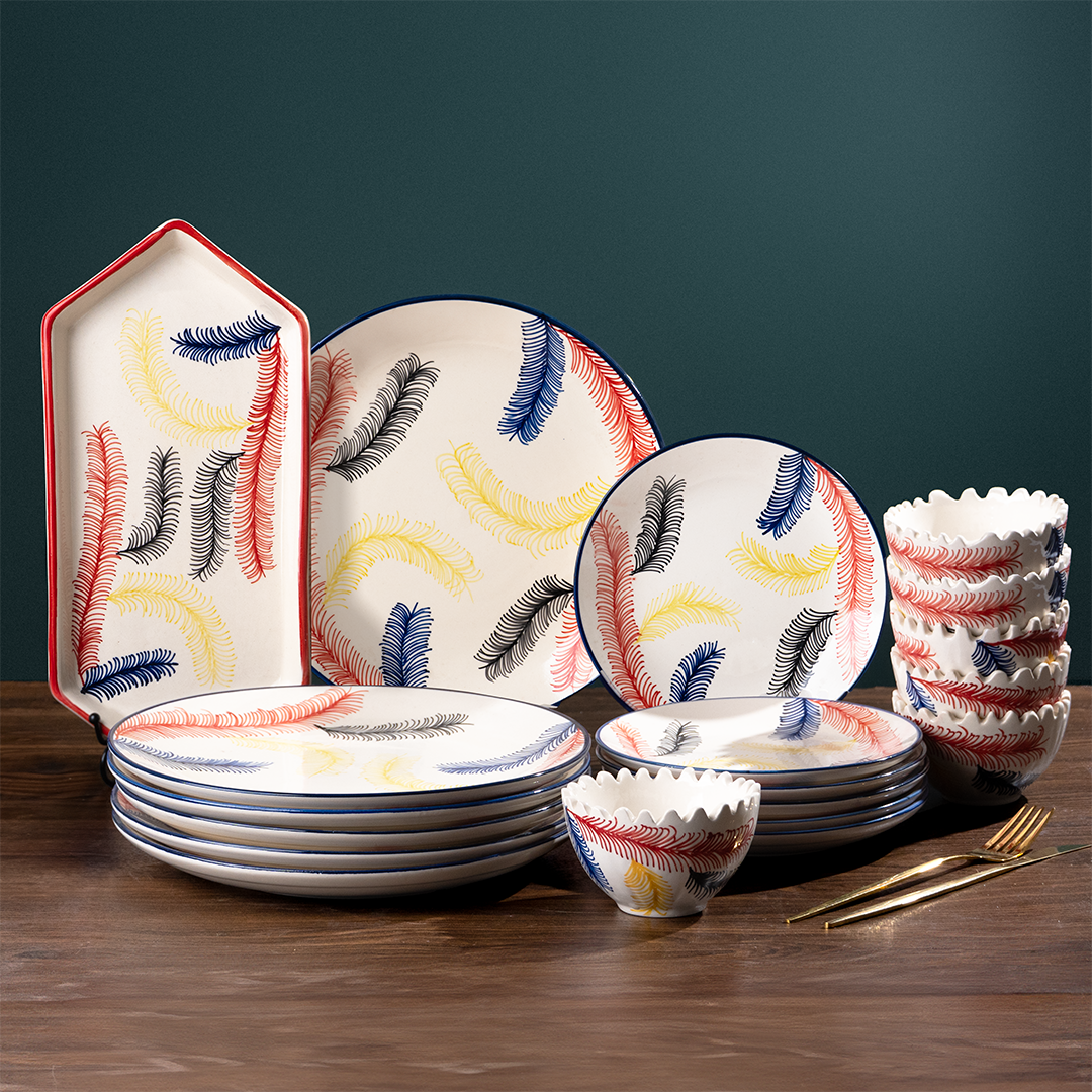 Multicolor Ceramic Dinner Set - Set of 19