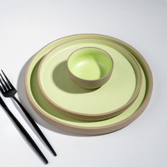 Light Green & Rust Ceramic Dinnerware Set of 14