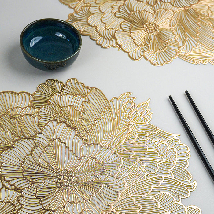 Gold Floral Cutout Table Mat with Peony-Inspired Design