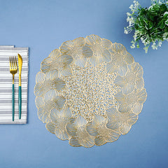 Gold Floral Cutout Table Mat with Lace-Like Bloom Pattern