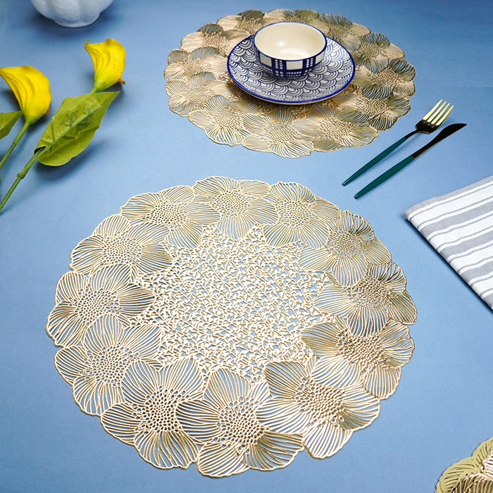 Gold Floral Cutout Table Mat with Lace-Like Bloom Pattern