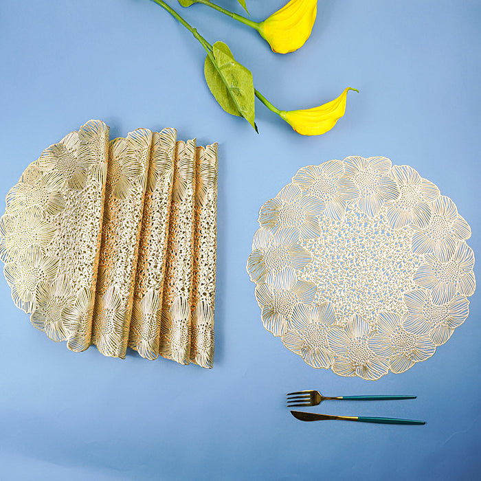 Gold Floral Cutout Table Mat with Lace-Like Bloom Pattern