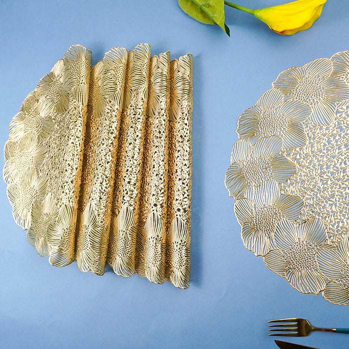 Gold Floral Cutout Table Mat with Lace-Like Bloom Pattern