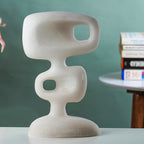White Marble-Finish Abstract Geometric Sculpture
