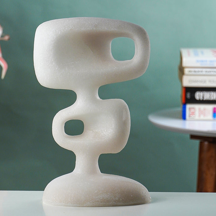White Marble-Finish Abstract Geometric Sculpture