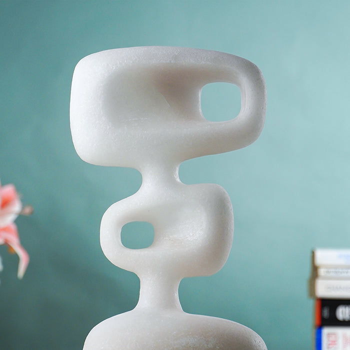White Marble-Finish Abstract Geometric Sculpture