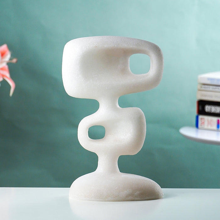 White Marble-Finish Abstract Geometric Sculpture