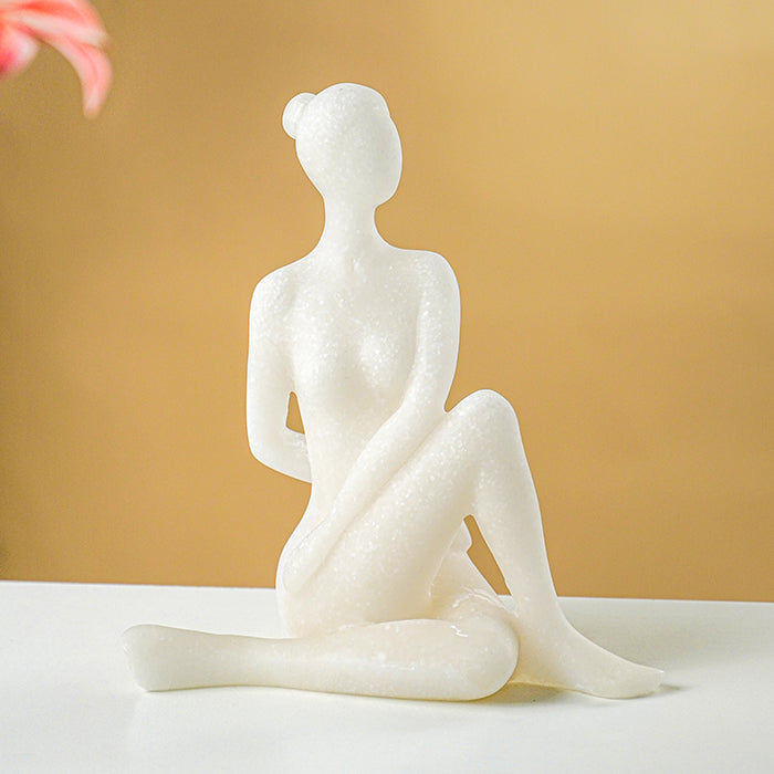 White Marble-Finish Sitting Woman Figurine