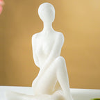 White Marble-Finish Sitting Woman Figurine