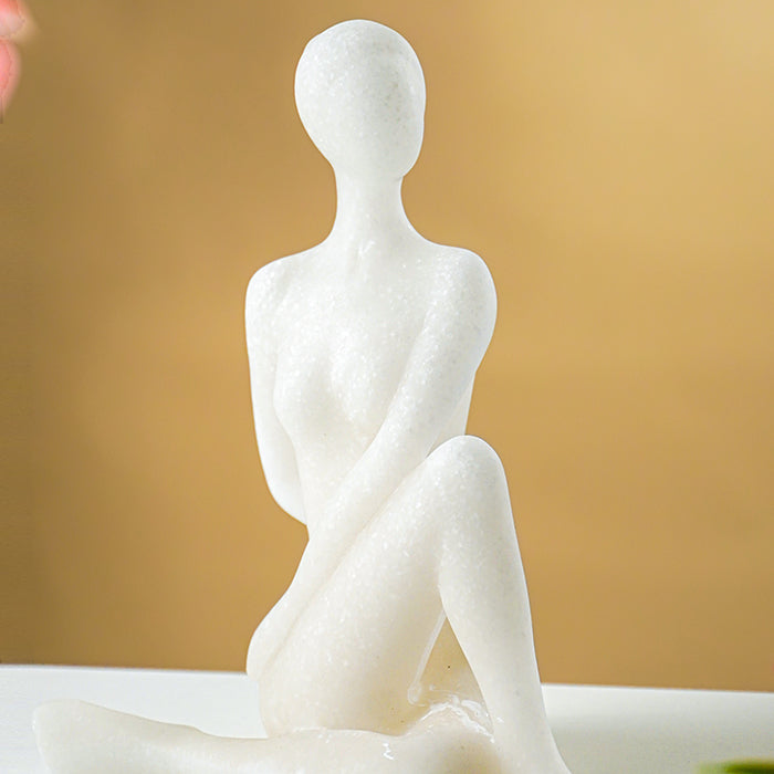 White Marble-Finish Sitting Woman Figurine
