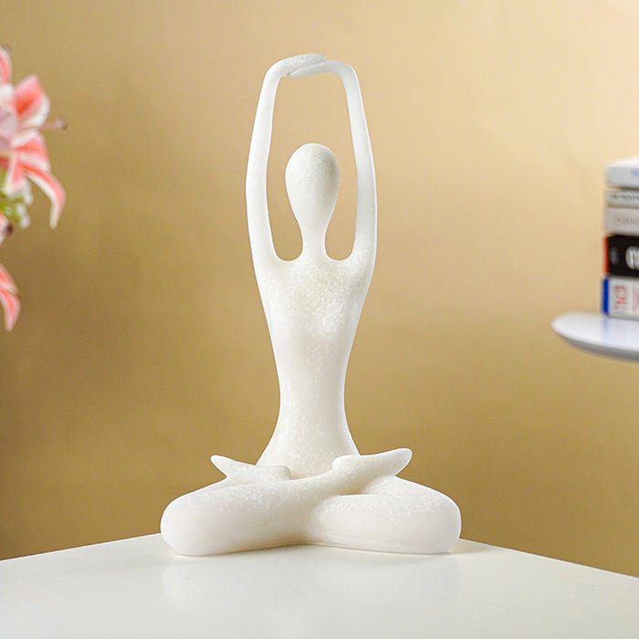 White Marble-Finish Resin Yoga Figurine