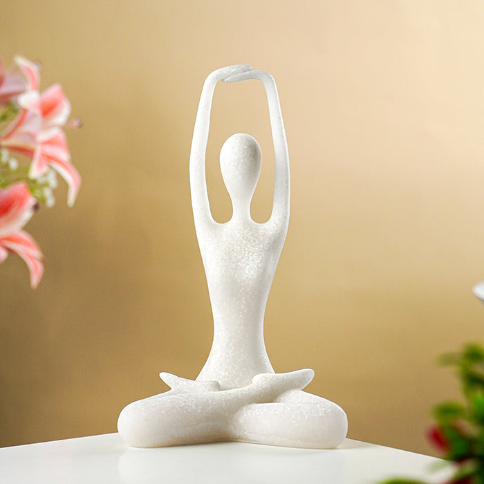 White Marble-Finish Resin Yoga Figurine