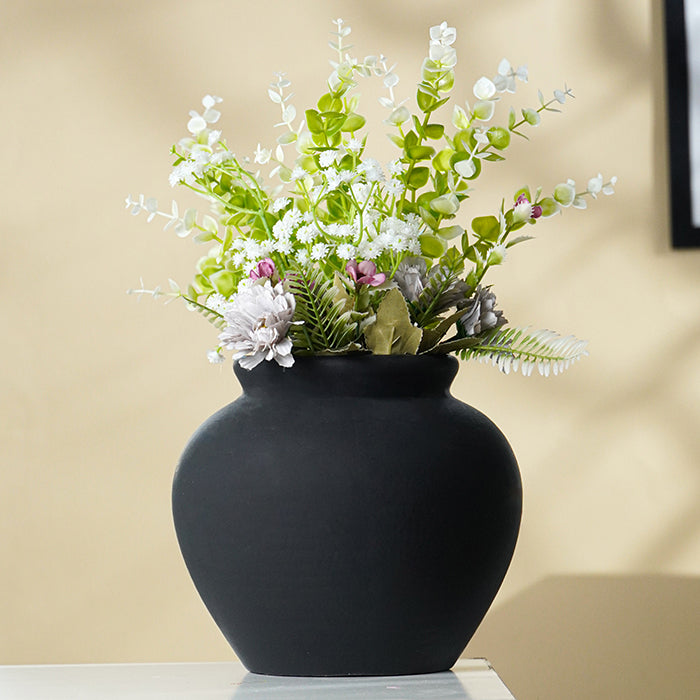 Matte Black Decorative Vase with wide Rim Design
