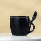 Black Ceramic Mug Set with Lid and Spoon
