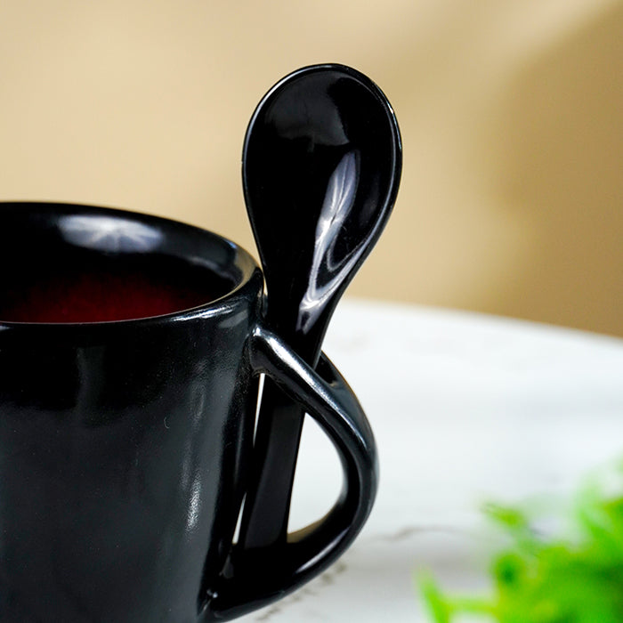 Black Ceramic Mug Set with Lid and Spoon
