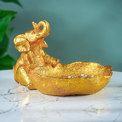 Gold Resin Elephant Trinket Bowl with Textured Finish