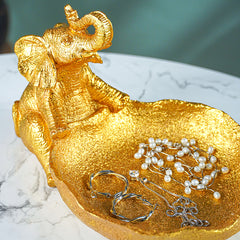 Gold Resin Elephant Trinket Bowl with Textured Finish