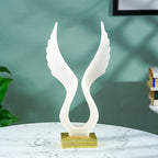 White Marble-Finish Angel Wing Sculpture with Gold Base
