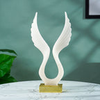 White Marble-Finish Angel Wing Sculpture with Gold Base