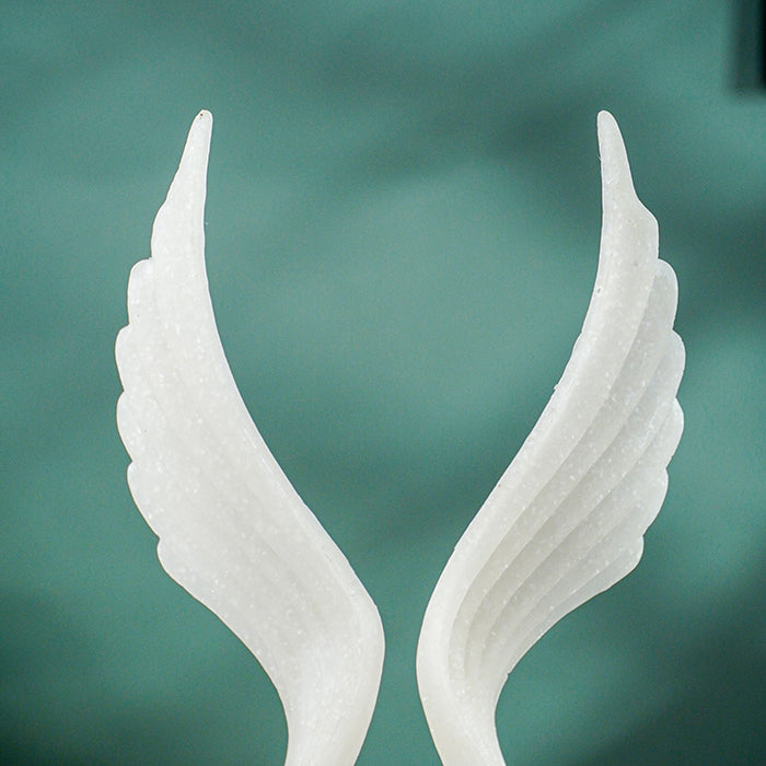White Marble-Finish Angel Wing Sculpture with Gold Base