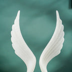 White Marble-Finish Angel Wing Sculpture with Gold Base