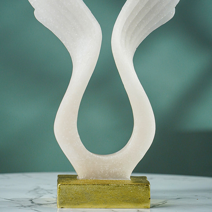 White Marble-Finish Angel Wing Sculpture with Gold Base